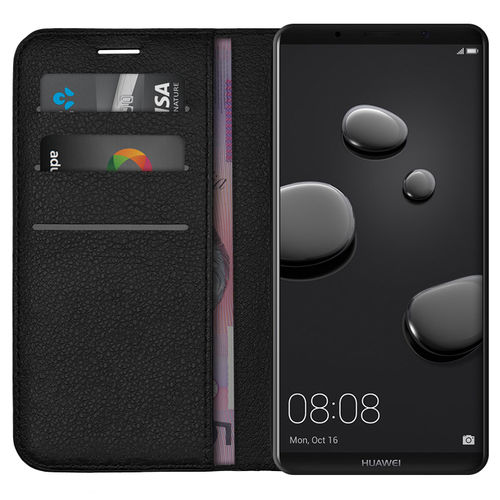 Leather Wallet Case & Card Holder Pouch for Huawei Mate 10 Pro - Black